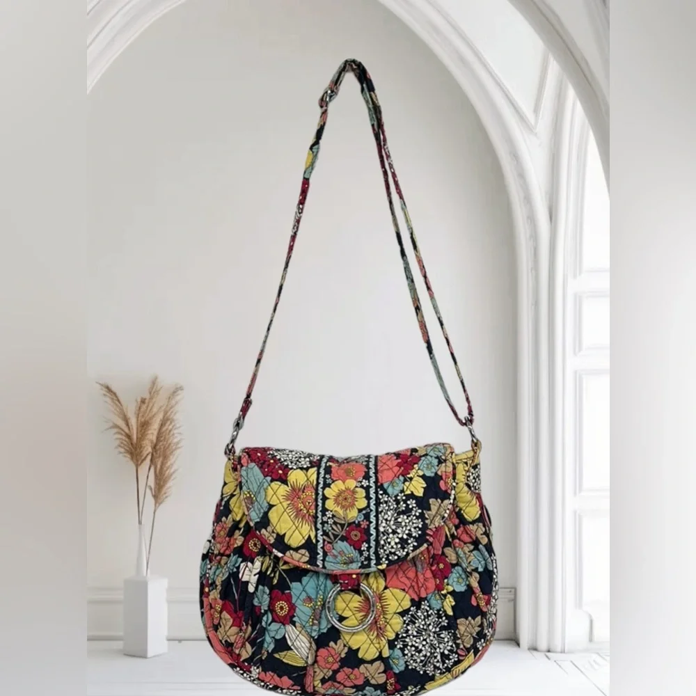 Vera Bradley Saddle Bag Happy Snails Multi Color Medium Crossbody Purse Tote Bag